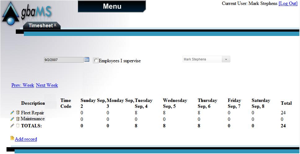 timesheet screen