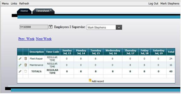 timesheet screen