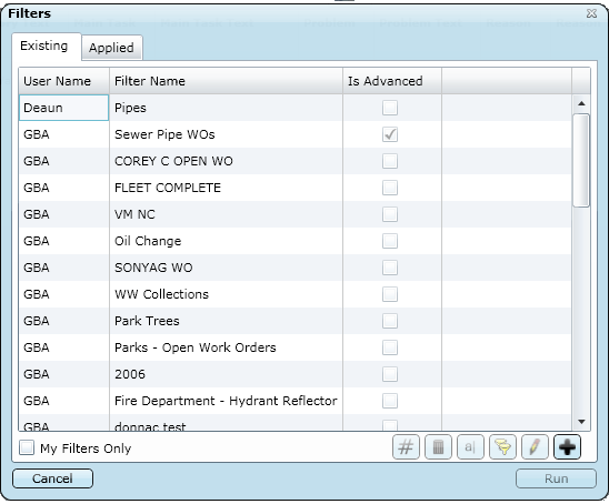 filter dialog