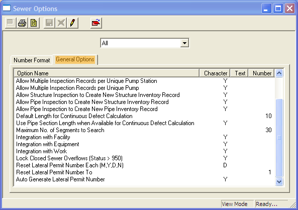 Sewer General Options