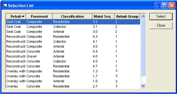 Selection List