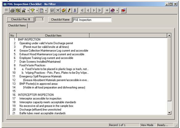 Inspection Checklist