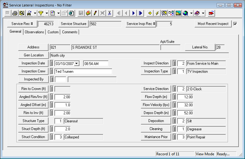 Service Lateral Insp