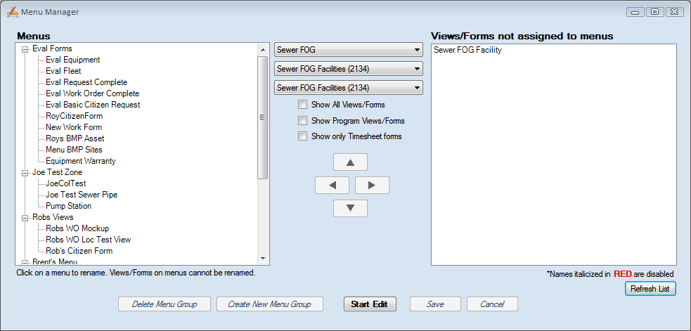 Manage Form Menus