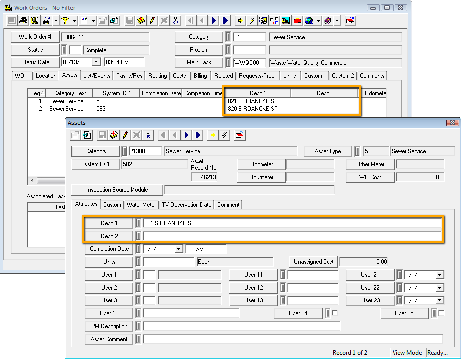 wo asset desc fields