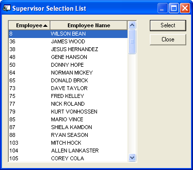 supervisor selection list