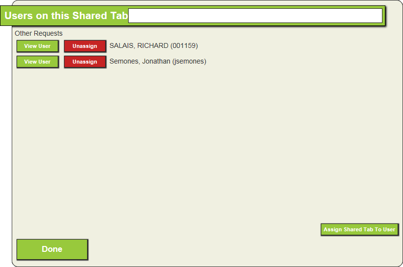 Manage Shared tabs users