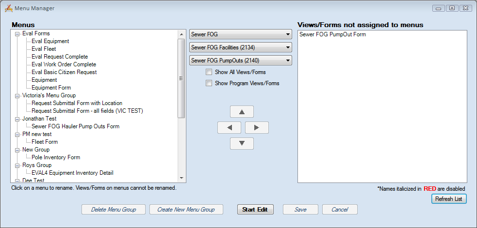 Manage Form Menus