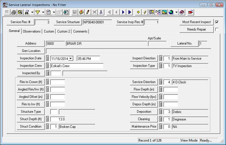 Service Lateral Insp