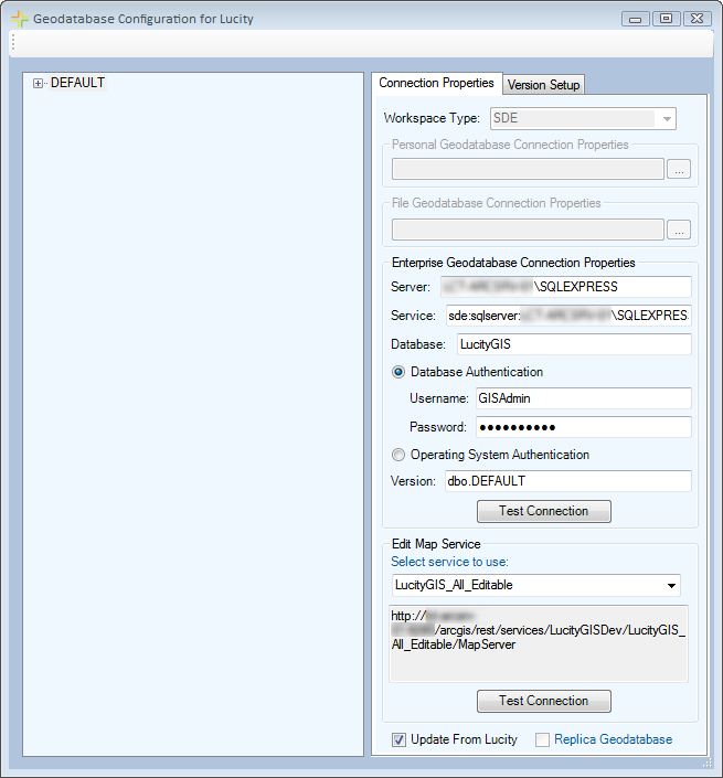 Geodatabase config tool