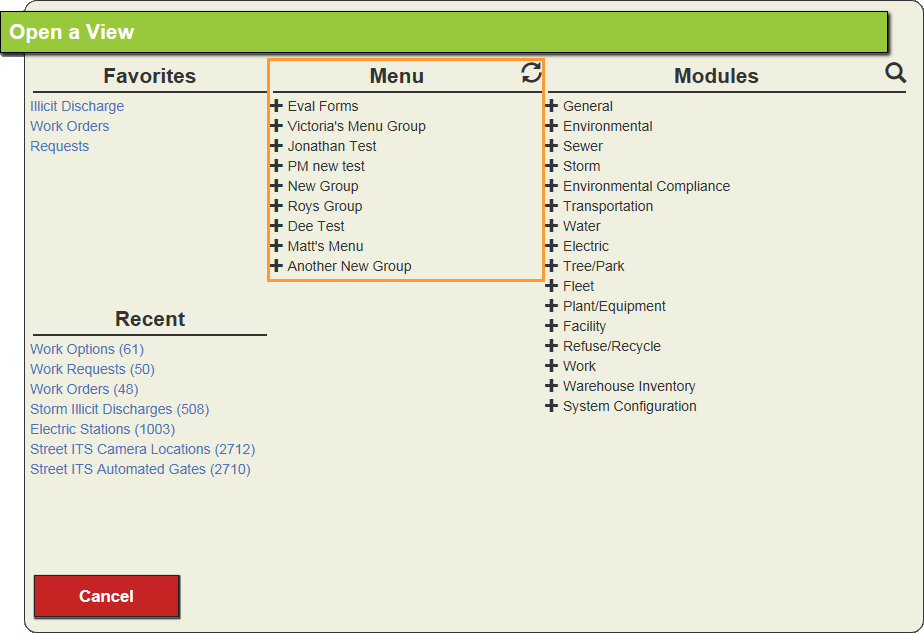 menu setup