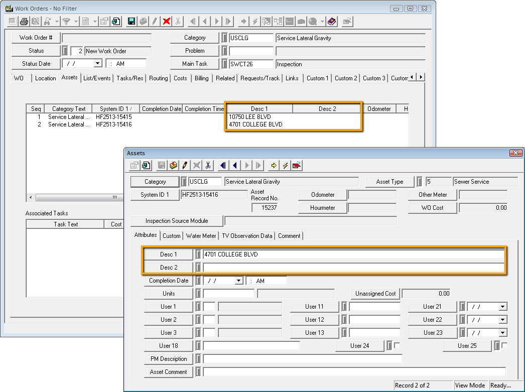 wo asset desc fields