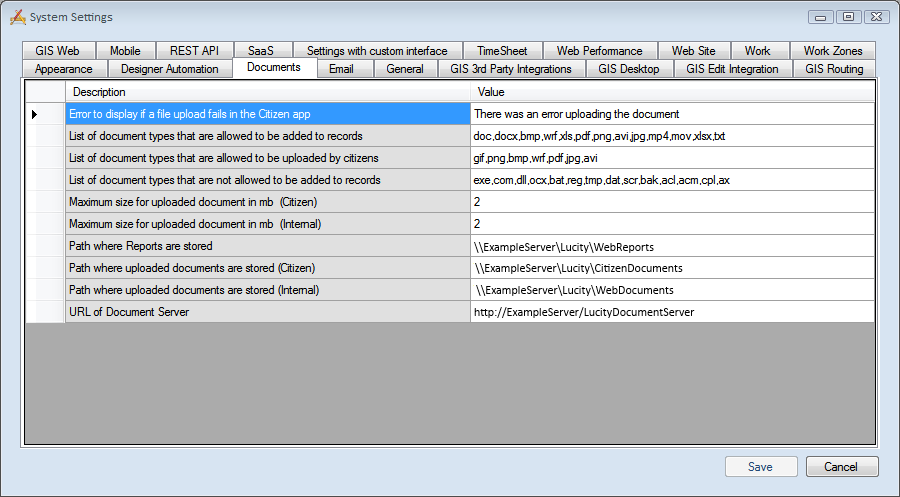 document settings