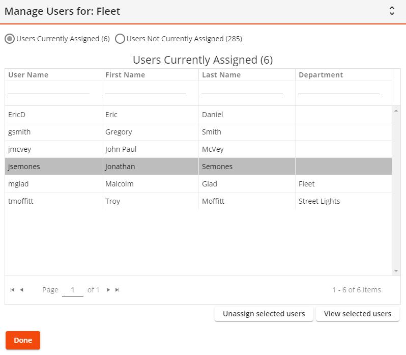 manage users currently assign