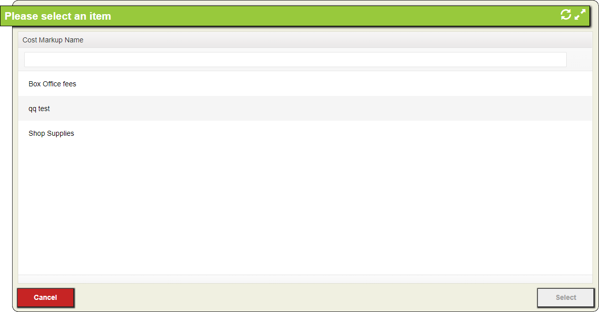 Load Cost Markup List