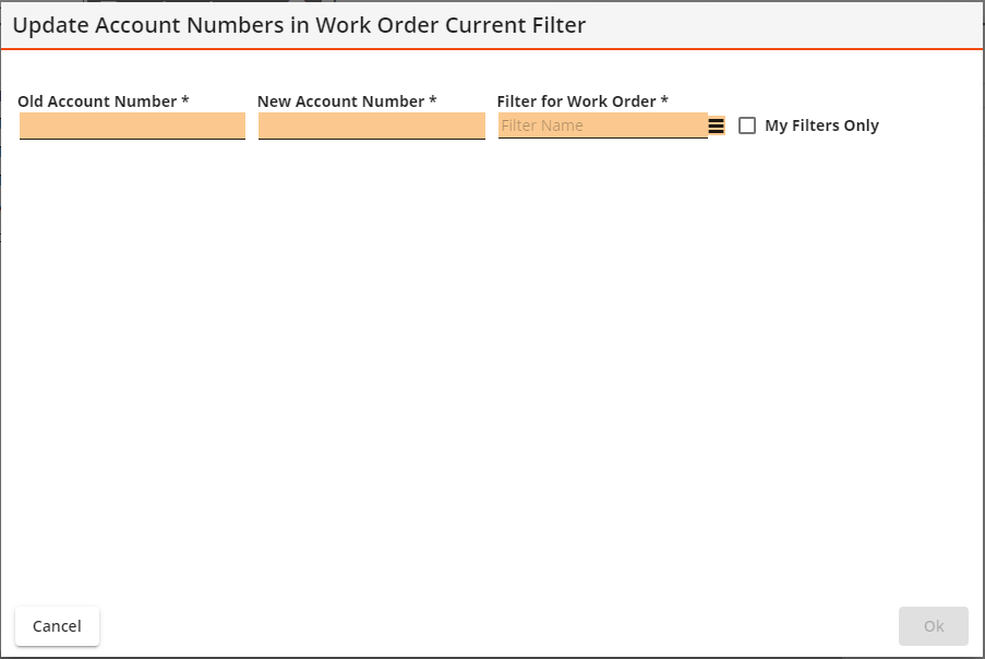 update acct numb in wo filter tool