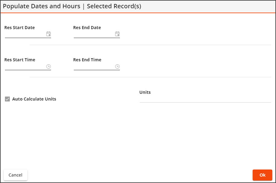 populate equipment dates and hours for record