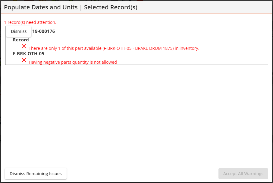 populate dates and units errors