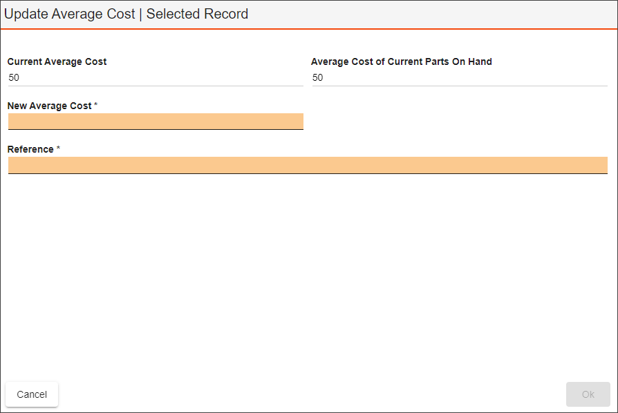 parts update average cost tk screenshot