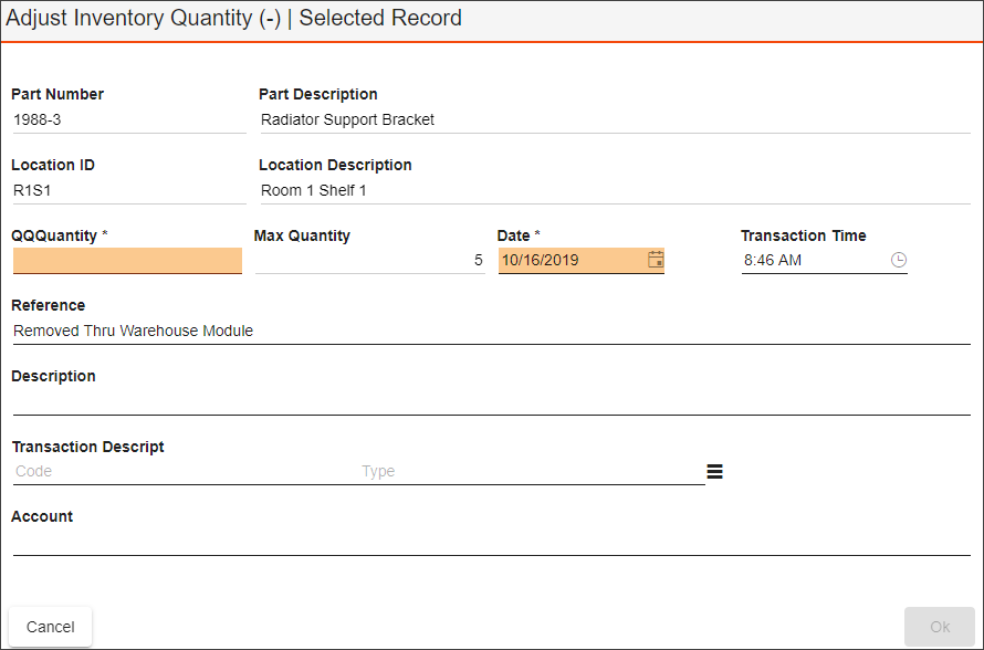 wh adjust inventory quantity down tk screenshot