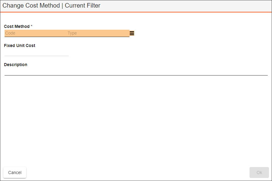 Parts Change Cost Meth Curr Filter tk screenshot