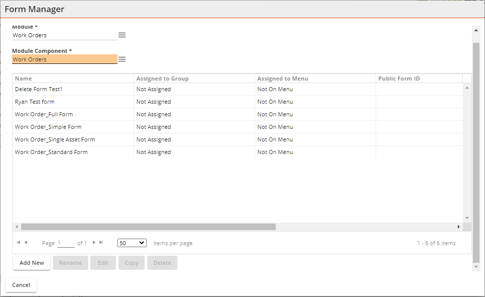 module view menu form mgr