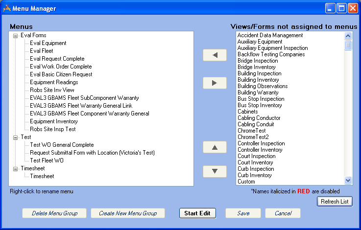 Manage Form Menus