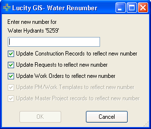 Water Renumber menu