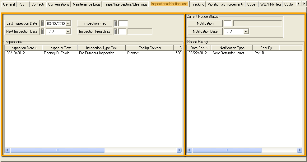 Inspections_Notifications tab