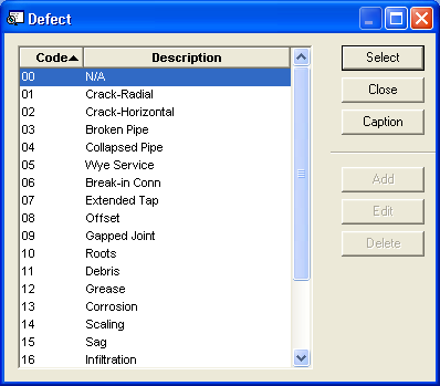 defect list