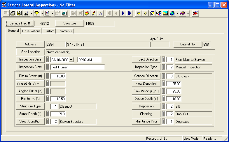 Service Lateral Insp