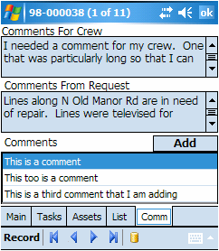 Comments Screen