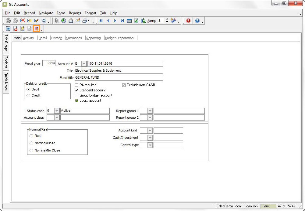 General Ledger setup