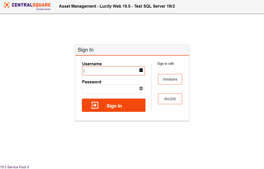 Login screen