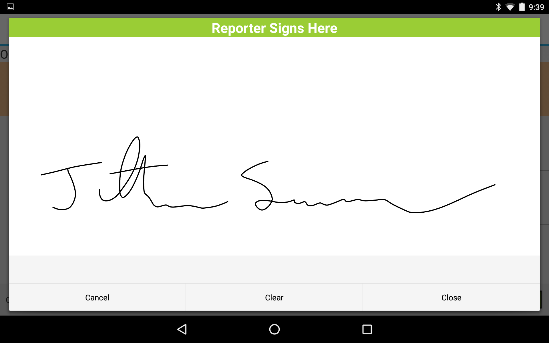 signature entered
