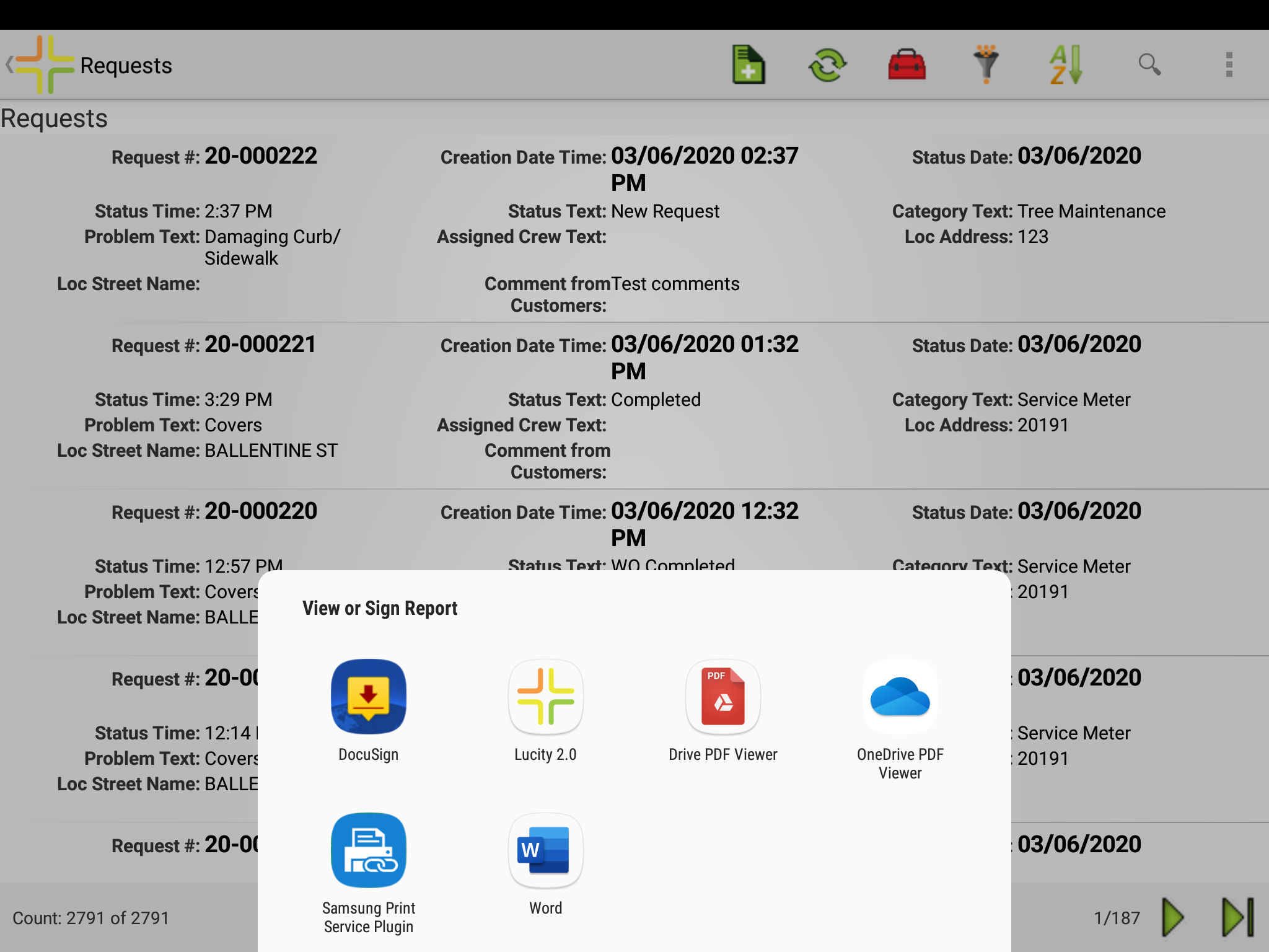 andr select open report loc