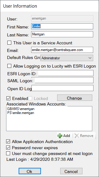 edit lucity security user