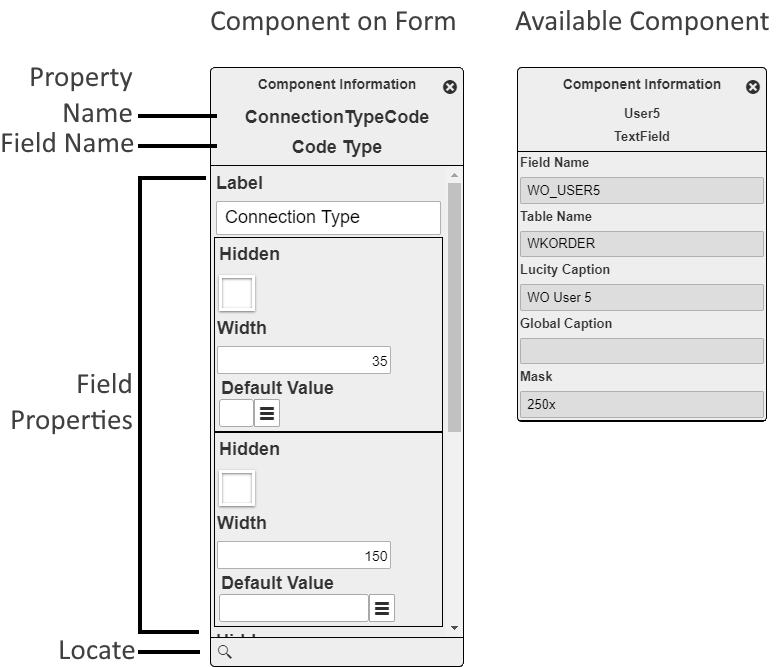 component information popup