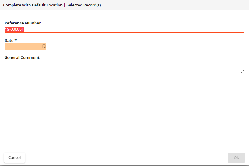 New PO Parts Record Complete Shipment w default loc tk screenshot