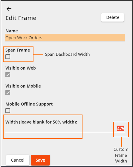 frame width options