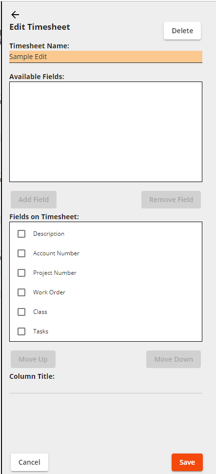 edit timesheet pane
